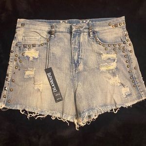 BLANKNYC Distressed Studded Cutoff Denim Shorts